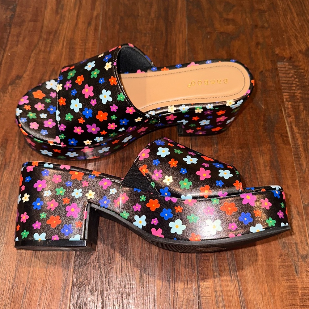 Bamboo floral platform shoes